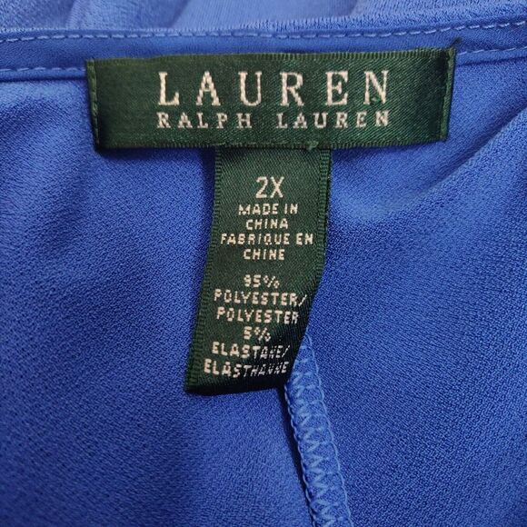 Lauren Ralph Lauren Keyhole Neck Tunic Top Sz 2X Blue Stretch Jersey 3/4 Sleeves - Picture 7 of 8